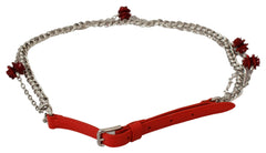 Dolce & Gabbana Red Leather Roses Floral Silver Waist Belt - Belts