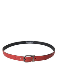Dolce & Gabbana Red Leather Silver Metal Buckle Belt Men - 95 cm / 38 Inches - Belts