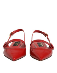 Dolce & Gabbana Red Leather Slingback Flats Sandals Shoes - EU37/US6.5