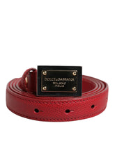 Dolce & Gabbana Red Leather Square Metal Buckle Cintura Belt - 105 cm / 42 Inches