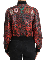Dolce & Gabbana Red Leopard Button Crystal Leather Jacket - IT42|M - Bomber Jackets