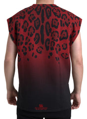 Dolce & Gabbana Red Leopard Cotton Sleeveless Tank T-shirt - Tank Tops