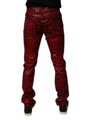 Dolce & Gabbana Red Leopard Cotton Slim Fit Denim Jeans - IT48 | M - Jeans