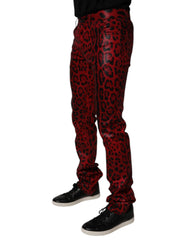 Dolce & Gabbana Red Leopard Cotton Slim Fit Denim Jeans - IT48 | M - Jeans