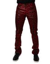 Dolce & Gabbana Red Leopard Cotton Slim Fit Denim Jeans - IT48 | M - Jeans