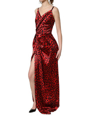 Dolce & Gabbana Red Leopard Draped Sleeveless Maxi Dress - IT36|XXS