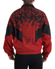 Dolce & Gabbana Red Leopard Nylon Full Zip Sweater - Sweaters