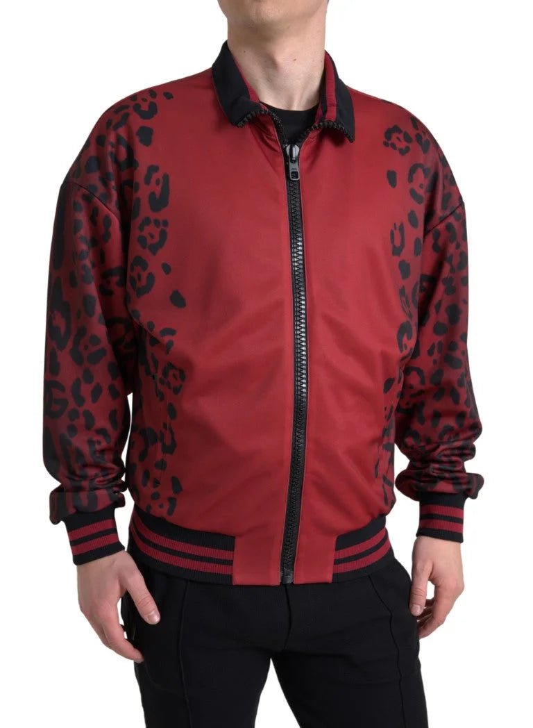 Dolce & Gabbana Red Leopard Polyester Bomber Full Zip Jacket - Bomber Jackets