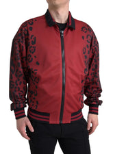 Dolce & Gabbana Red Leopard Polyester Bomber Full Zip Jacket - Bomber Jackets