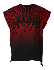 Dolce & Gabbana Red Leopard Print Cotton Sleeveless T-shirt - IT46 | S - Tank Tops