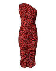 Dolce & Gabbana Red Leopard Print Nylon Sheath Midi Dress - IT38 | XS