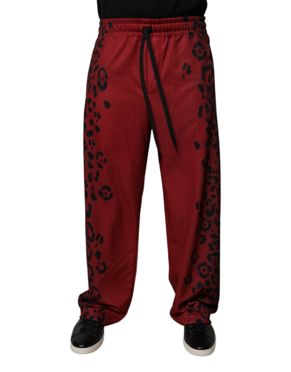 Dolce & Gabbana Red Leopard Print Polyester Men Jogger Pants - Joggers