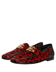 Dolce & Gabbana Red Leopard Print Pony Hair Dress Loafers Shoes - EU39/US6