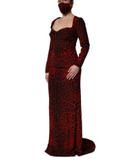 Dolce & Gabbana Red Leopard Print Sheath Long Sleeve Dress - IT42|M