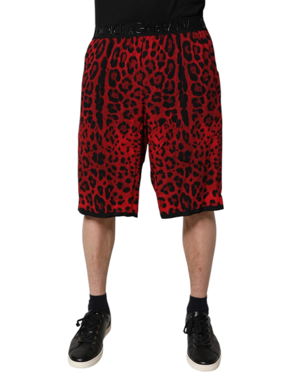 Dolce & Gabbana Red Leopard Print Viscose Bermuda Shorts - Bermudas