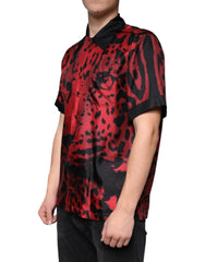 Dolce & Gabbana Red Leopard Silk Button Down Casual Shirt - IT37 | XS - Shirts