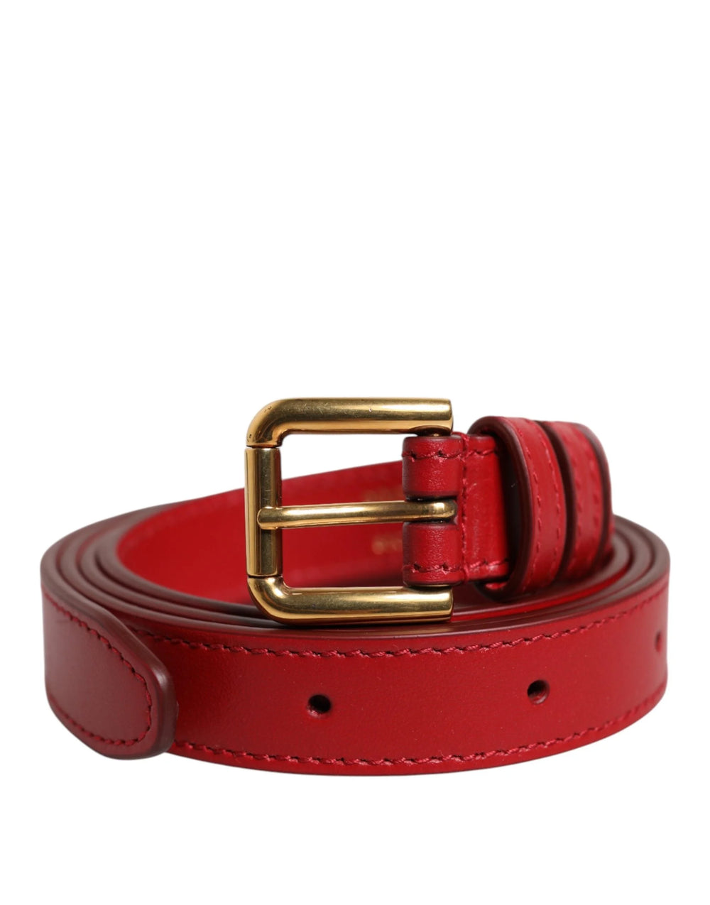 Dolce & Gabbana Red Logo Engraved Metal Waist Buckle Belt - 85 cm / 34 Inches - Belts
