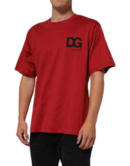 Dolce & Gabbana Red Logo Print Cotton Short Sleeve T-shirt - IT52 | XL - T-Shirts