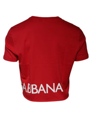 Dolce & Gabbana Red Logo Print Cropped Crew Neck T-shirt - IT52 | XL - T-Shirts