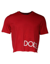 Dolce & Gabbana Red Logo Print Cropped Crew Neck T-shirt - IT52 | XL - T-Shirts
