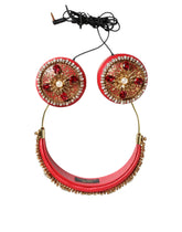 Dolce & Gabbana Red Nappa Leather Floral Crystal Headphone - Over-Ear Headphones
