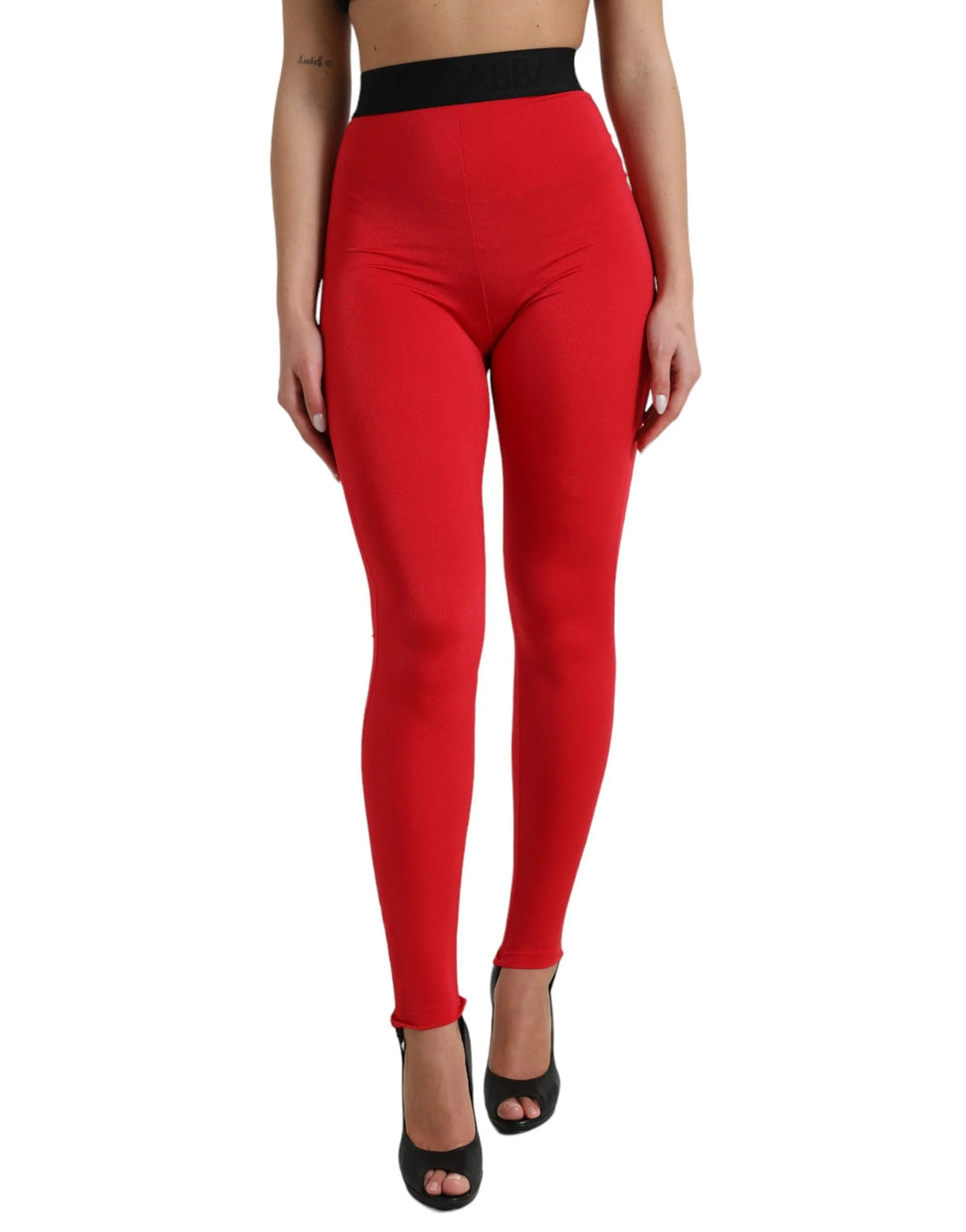 Dolce & Gabbana Red Nylon DG Logo Slim Leggings Pants - IT40|S - Leggings