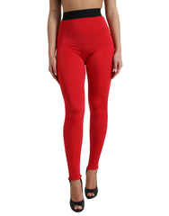 Dolce & Gabbana Red Nylon DG Logo Slim Leggings Pants - IT40|S - Leggings