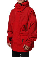 Dolce & Gabbana Red Nylon Hooded Men Full Zip Parka Jacket - IT58 | 3XL - Parkas