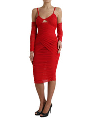 Dolce & Gabbana Red Nylon Stretch Cut Out Midi Dress - IT42|M - Dresses