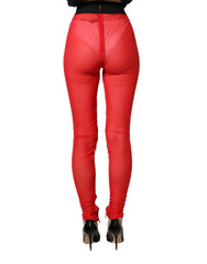 Dolce & Gabbana Red Nylon Stretch Slim Legging Trouser Pants - IT40|S