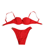 Dolce & Gabbana Red Nylon Swimsuit 2 Piece Top Bottom Swimwear - IT1 | XS