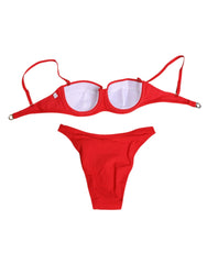 Dolce & Gabbana Red Nylon Swimsuit 2 Piece Top Bottom Swimwear - IT1 | XS - Classic Bikinis