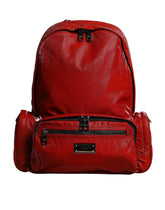 Dolce & Gabbana Red Patent Leather Logo Plaque Backpack Bag - Backpacks