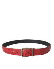 Dolce & Gabbana Red Perforated Leather Metal Buckle Belt Men - 85 cm / 34 Inches - Belts