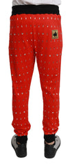 Dolce & Gabbana Red Piggy Bank Cotton Crystal Trousers Pants - Joggers