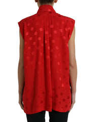 Dolce & Gabbana Red Polka Dot Sleeveless Collared Blouse Top - IT40|S - Blouses