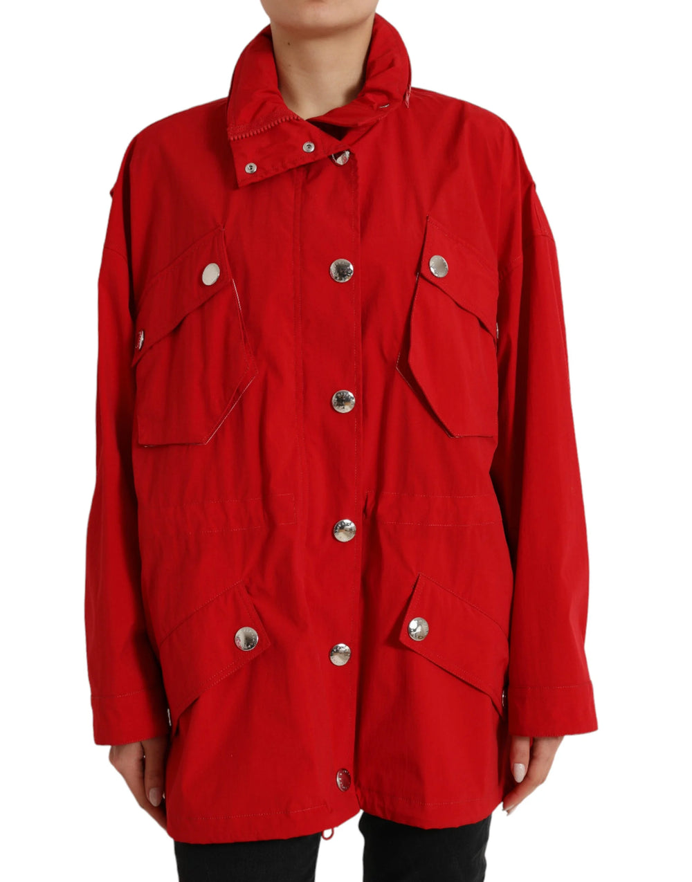 Dolce & Gabbana Red Polyester Hooded Button Rain Coat Jacket - IT40|S - Rain Coats