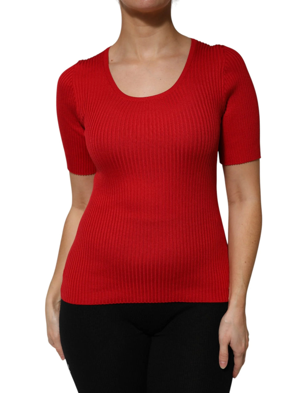 Dolce & Gabbana Red Round Neck Short Sleeves Pullover Top - Sweaters