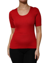 Dolce & Gabbana Red Round Neck Short Sleeves Pullover Top - Sweaters