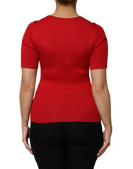 Dolce & Gabbana Red Round Neck Short Sleeves Pullover Top - Sweaters