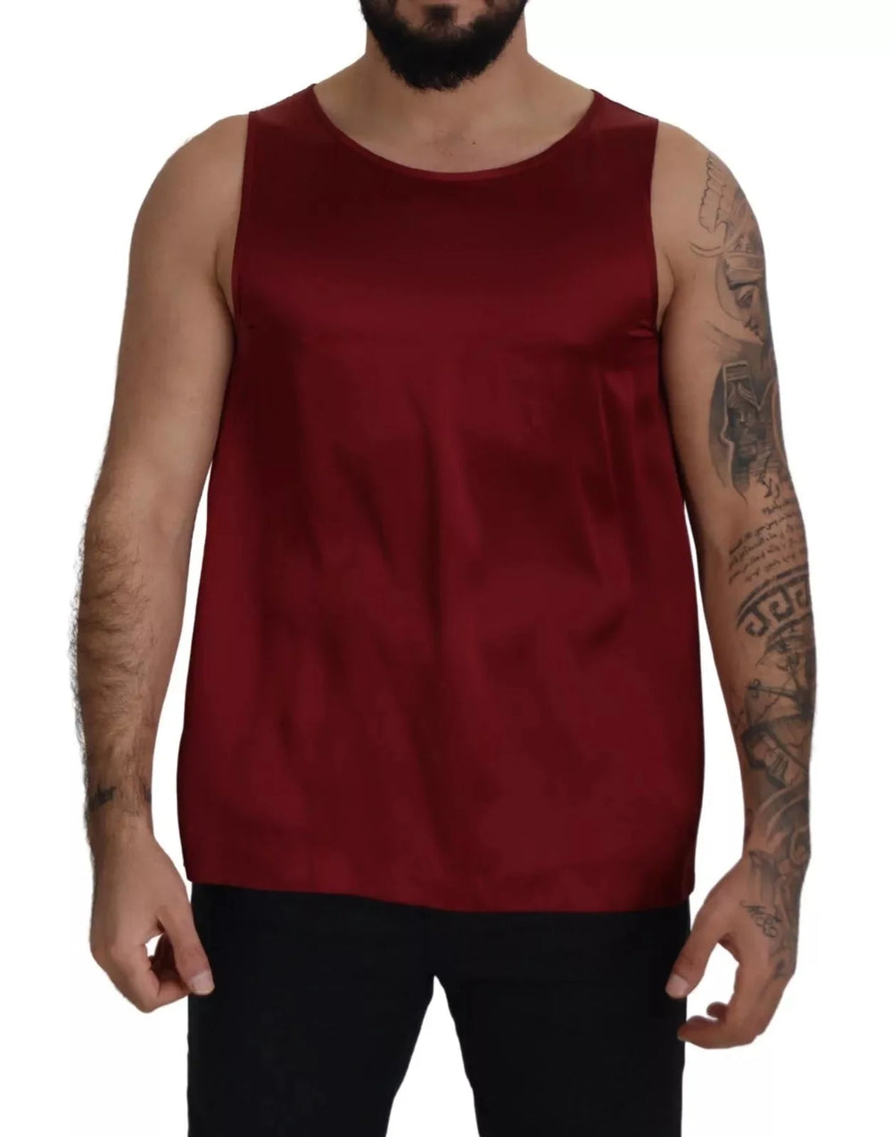 Dolce & Gabbana Red Round Neck Sleeveless Silk T-shirt - IT50 | L - Tank Tops