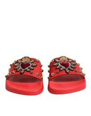Dolce & Gabbana Red Sacred Heart Stud Slides Beachwear Shoes - EU35/US4.5 - Sandals