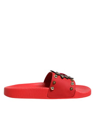 Dolce & Gabbana Red Sacred Heart Stud Slides Beachwear Shoes - EU35/US4.5 - Sandals