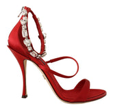 Dolce & Gabbana Red Satin Crystals Sandals Keira Heels Shoes - EU38/US7.5 - Heels