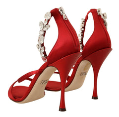 Dolce & Gabbana Red Satin Crystals Sandals Keira Heels Shoes - EU38/US7.5 - Heels