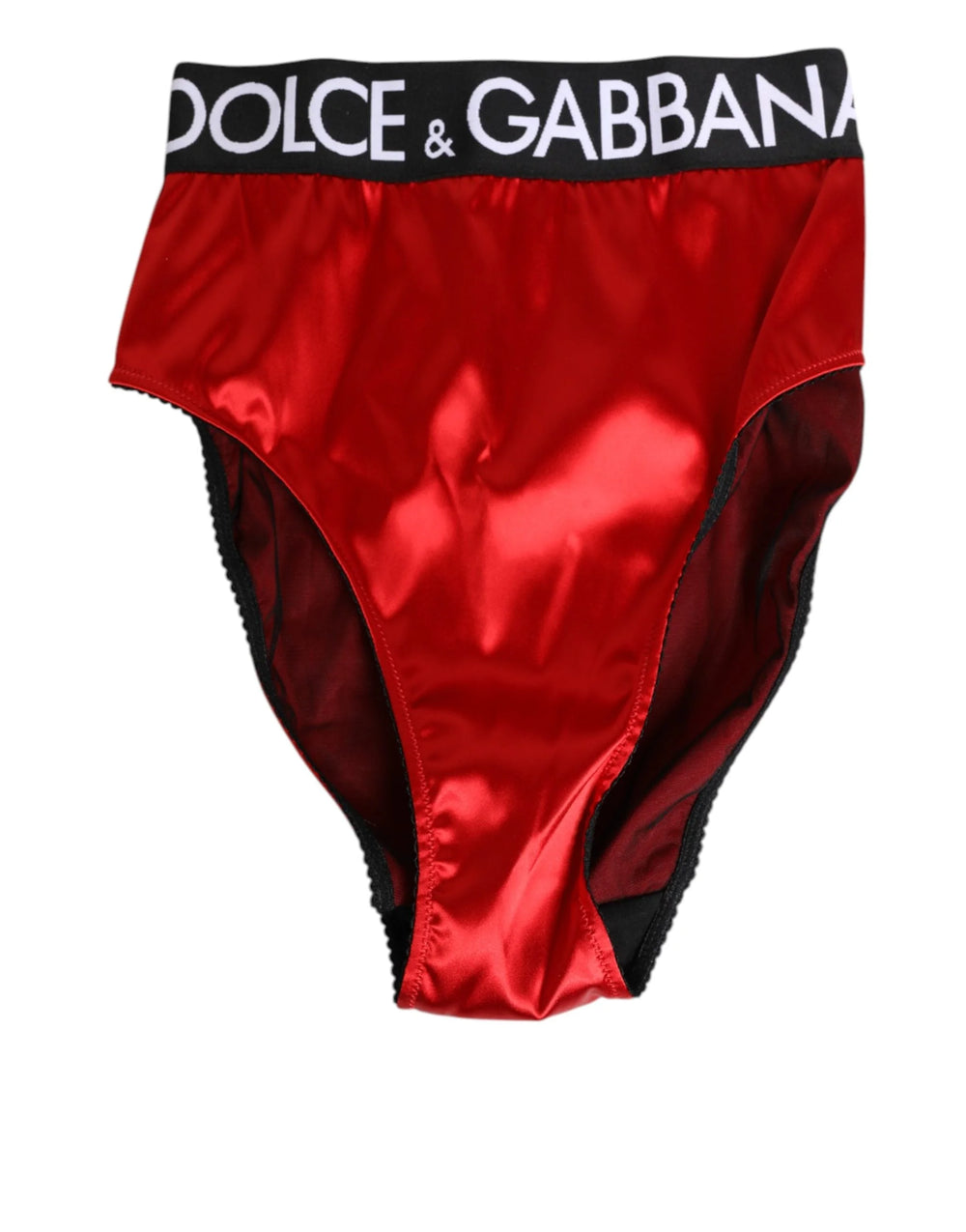 Dolce & Gabbana Red Satin High-Waist Briefs Logo Women Underwear - IT2 | S - Briefs