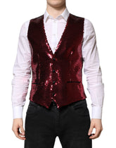 Dolce & Gabbana Red Sequined Dress Formal Men Waistcoat Vest - IT50 | L - Vests