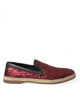 Dolce & Gabbana Red Sequined Loafers Slippers Men Shoes - Flats