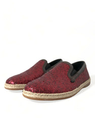 Dolce & Gabbana Red Sequined Loafers Slippers Men Shoes - Flats