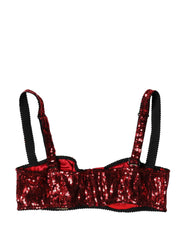 Dolce & Gabbana Red Sequined Nylon Balconnet Bra Underwear - IT2 | S